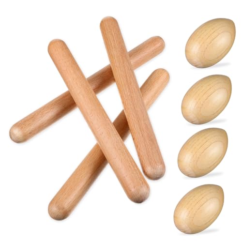 TOGEVAL Holz Musikinstrumente Set für Teilig mit Holz Ei Shakern und Rhythmusstäben Sicheres Percussion für Jungen und Mädchen Fördert Motorik und Musikalisches Lernen von TOGEVAL