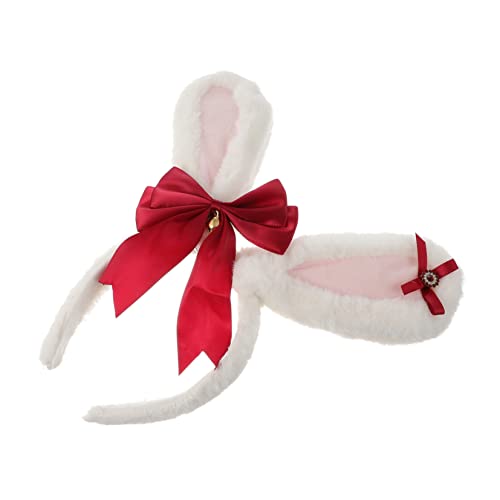 TOGEVAL Lolita Accessoires Haarband Damen mit Weichen Plüsch Hasenohren und Dekorativer Schleife Stilvoller Haarreif für Partys Cosplay Hochzeiten und Festliche Anlässe von TOGEVAL