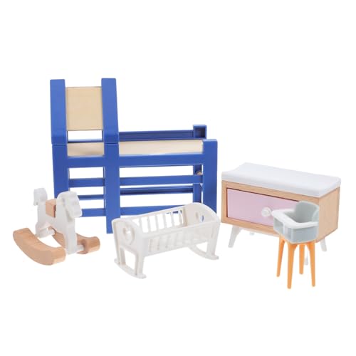 TOGEVAL Miniatur Puppenhaus Babyzimmer Möbel Teilig mit Rutsche Schaukelpferd Babyhocker Sichere Glatte Oberfläche Farblich Abgestimmt für Fantasievolles und Kleine Räume von TOGEVAL
