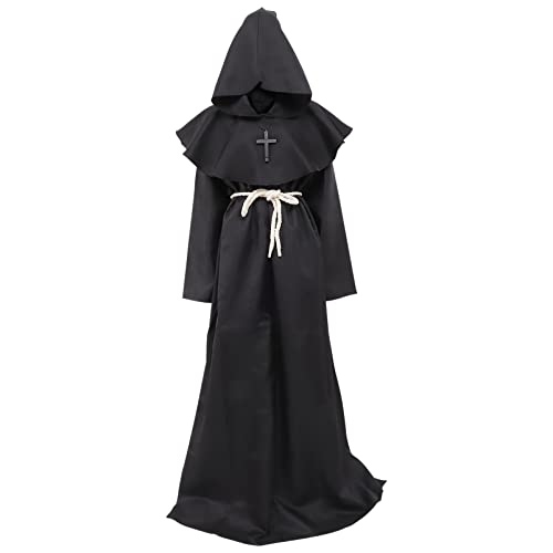 TOGEVAL Mittelalterliche Kapuzenrobe Für Herren Cosplay önchskutte Halloween Kostü Renaissance Priestergewand Ideal Für Mottoparty Und Fasching Größe von TOGEVAL