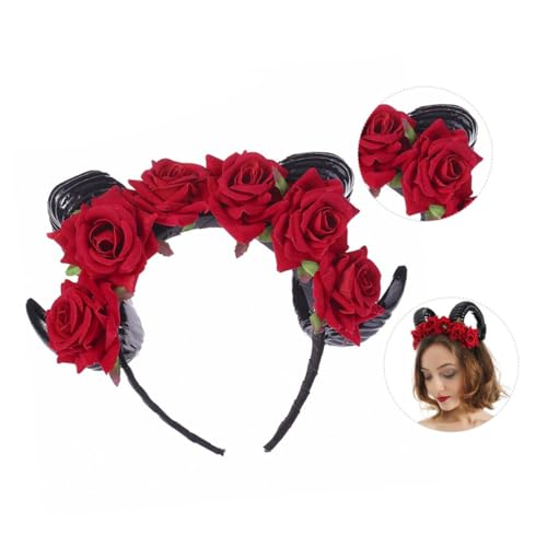 TOGEVAL Rotes Halloween Stirnband mit Samtrosen und Schwarzen Hörnern Leichtes Komfortables Kopfschmuck Accessoire für Damen Handgefertigt für Kostüm und Cosplay Partys TOGEVAL Rotes Halloween Stirnband mit Samtrosen und Schwarzen Hörnern Leichtes Komfortables Kopfschmuck Accessoire für Damen Handgefertigt für Kostüm und Cosplay Partys von TOGEVAL