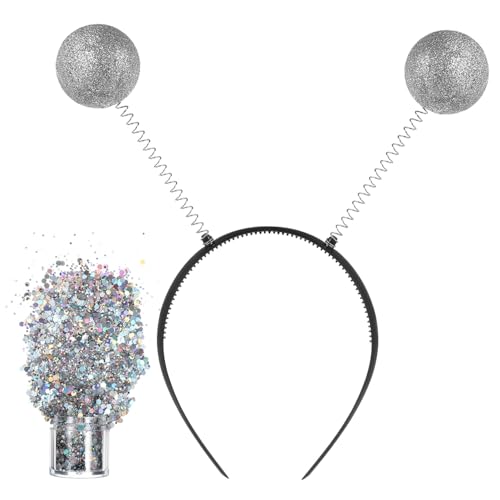 TOGEVAL Silbernes Stirnband mit Antennen und Glitzerbällen Lustiges Party und Karnevalskostüm Accessoire für Damen und Erwachsene Einfach zu Tragen Vielseitig für Halloween Cosplay und von TOGEVAL