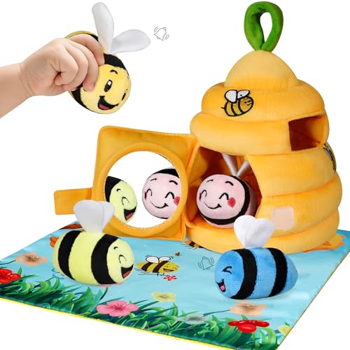 TOGOU2S Baby Spielzeug 6-12 Monate Weicher Bienenstock mit 4 Sensorischen Bienen Rassel Spiegel Spielmatte Montessori Spielzeug Motorikspielzeug Geburtstagsgeschenke Ostern Weihnachten für 1 2 Jahre von TOGOU2S