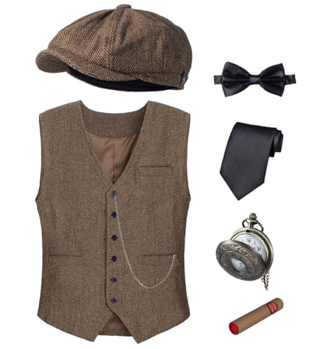 TOGROP 1920er Jahre Herren Kostüm Weste Hut Taschenuhr Zubehör Set Erwachsene Party Cosplay Dunkelbraun Groß TOGROP 1920er Jahre Herren Kostüm Weste Hut Taschenuhr Zubehör Set Erwachsene Party Cosplay Dunkelbraun Groß von TOGROP