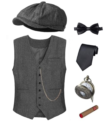 TOGROP 1920er Jahre Herren Kostüm Weste Hut Taschenuhr Zubehör Set Erwachsene Party Cosplay Dunkelgrau Medium TOGROP 1920er Jahre Herren Kostüm Weste Hut Taschenuhr Zubehör Set Erwachsene Party Cosplay Dunkelgrau Medium von TOGROP
