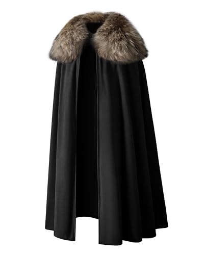 Wikinger-Bademantel für Herren, Fell-Schulter-Verlängerung, Umhang, mittelalterlicher König, Lord-Umhang, LARP, Cosplay, Schwarz, M von TOGROP