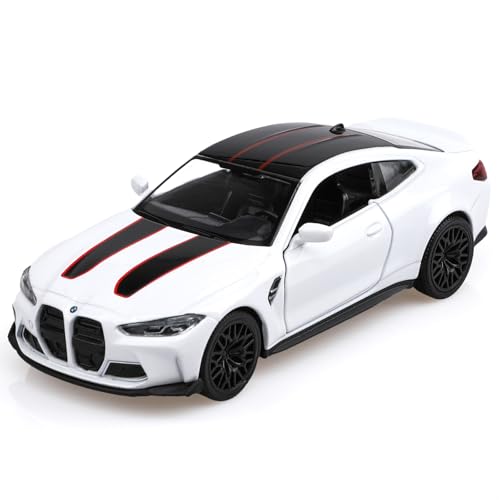 TOKAXI 1/36 Maßstab BMW M4 CSL Diecast Modellautos, Rückziehfahrzeuge BMW M4 Spielzeugautos, Autos Geschenke für Jungen und Mädchen (Weiß) von TOKAXI