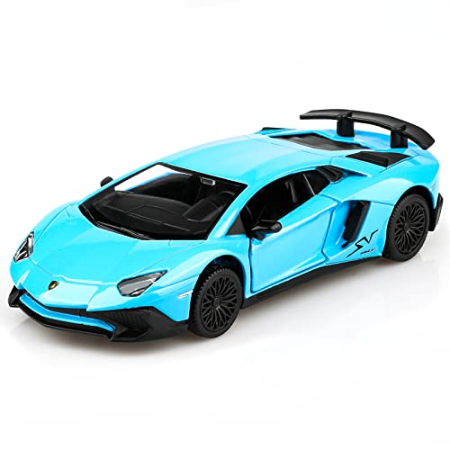 TOKAXI 1/36 Maßstab Lamborghini Aventador LP750-4 SV Diecast Modellautos, Rückziehfahrzeuge Spielzeugautos, Autos Geschenke für Jungen und Mädchen (Blau) von TOKAXI
