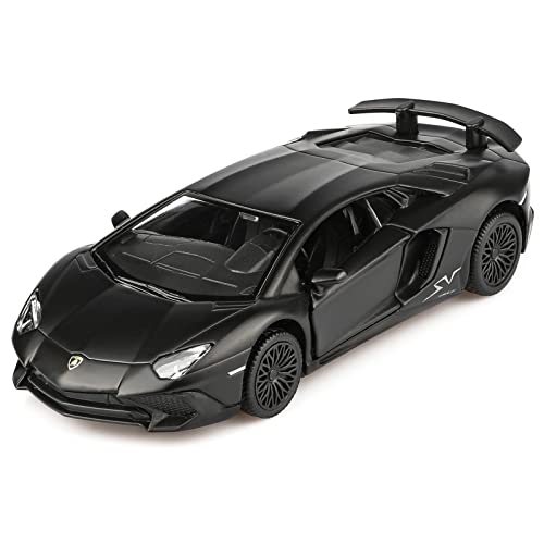 TOKAXI 1/36 Maßstab Lamborghini Aventador LP750-4 SV Diecast Modellautos, Rückziehfahrzeuge Spielzeugautos, Autos Geschenke für Jungen und Mädchen (Matt Schwarz) von TOKAXI