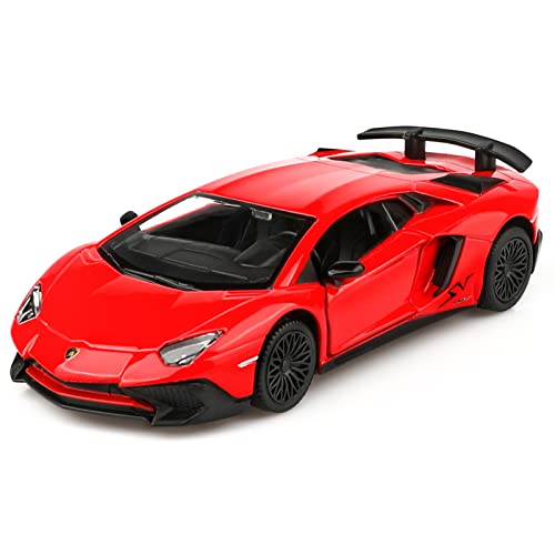 TOKAXI 1/36 Maßstab Lamborghini Aventador LP750-4 SV Diecast Modellautos, Rückziehfahrzeuge Spielzeugautos, Autos Geschenke für Jungen und Mädchen (Rot) von TOKAXI