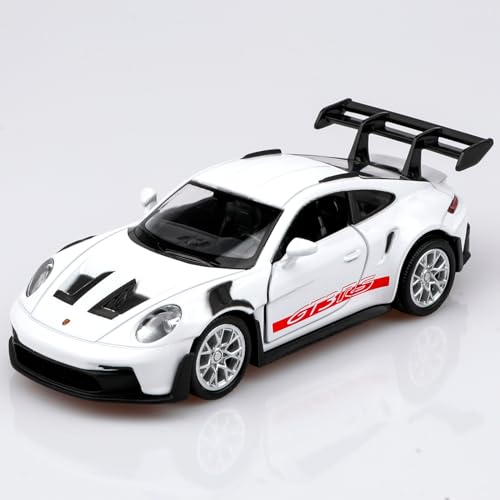 TOKAXI 1/36 Maßstab Porsche 911 GT3 RS Diecast Modellautos, Rückziehfahrzeuge Porsche 911 GT3 Spielzeugauto, Autos Geschenke für Jungen und Mädchen(Weiß) von TOKAXI