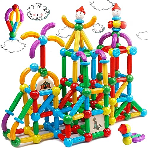 TOKBLOK Magnetische Bausteine Magnetspielzeug ab 3 4 5 6 7 8 Jahre Junge Mädchen Magnete Gebäude Kinder Spielzeug,Magnetische Kugeln mit Sticker Kleinkind Geschenk 76 Stück von TOKBLOK