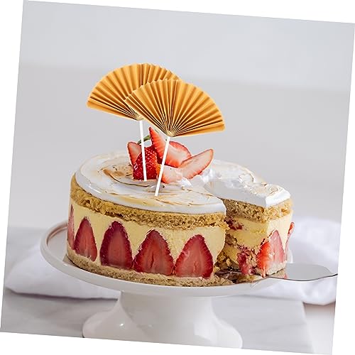 TOKIDNY 16 Stück Teiliges Tortendeko mit Goldfarbenen Papierfächern Kreative Cake Picks für Geburtstag Hochzeit und Party Dekorative Kuchenstecker für Muffins und Cupcakes Festliche von TOKIDNY