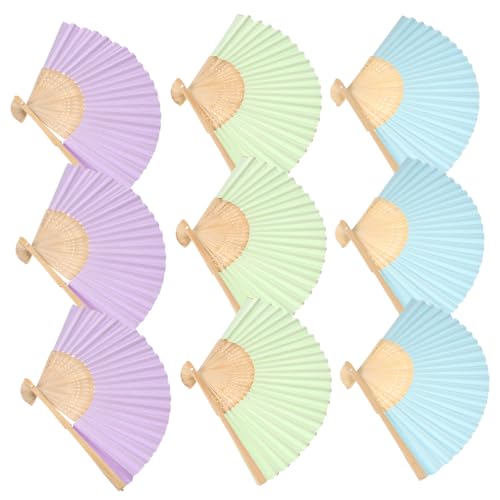 TOKIDNY 9 Stück Teiliges DIY Faltfächer aus Farbigem Papier Leichte Faltbare Handventilatoren zum Bemalen für Malspaß und Bastelbedarf in Pastellblau Grün für Dekoration und Geschenke von TOKIDNY