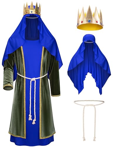 TOKYO REVENGERS Erwachsenenkostüm für 3 Weisen, biblisches Krippen-Kostüm, Dreikönig-Kostüm für Herren, Zubehör-Set (Blau, Größe 2XL) von TOKYO REVENGERS