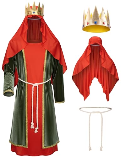 TOKYO REVENGERS Erwachsenenkostüm für 3 Weisen, biblisches Krippen-Kostüm, Dreikönig-Kostüm für Herren, Zubehör-Set (Rot, Größe 2XL) von TOKYO REVENGERS