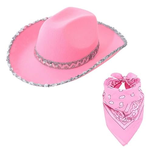 TOLASTO Damen Cowgirl-Hut in Knallrosa mit Pailletten + Knallrosa Bandana: Western-Kostümzubehör für Mottopartys, Junggesellinnenabschied & Damenfeste – Festival Accessoires für Erwachsene TOLASTO Damen Cowgirl-Hut in Knallrosa mit Pailletten + Knallrosa Bandana: Western-Kostümzubehör für Mottopartys, Junggesellinnenabschied & Damenfeste – Festival Accessoires für Erwachsene von TOLASTO