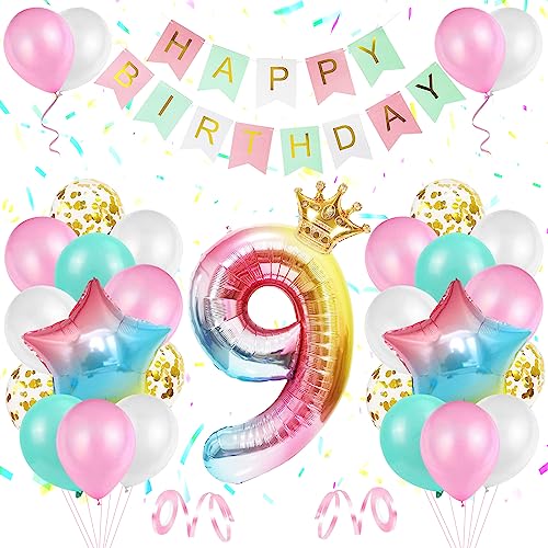Geburtstag Rosa Dekoration 9 jahr,TOLOYE Luftballon 9. Geburtstag Mädchen, Heliumfolienballons mit großem Farbverlauf, Alles Gute zum Geburtstag Banner und Bänder für Deko Mädchen 9. Geburtstag Geburtstag Rosa Dekoration 9 jahr,TOLOYE Luftballon 9. Geburtstag Mädchen, Heliumfolienballons mit großem Farbverlauf, Alles Gute zum Geburtstag Banner und Bänder für Deko Mädchen 9. Geburtstag von TOLOYE