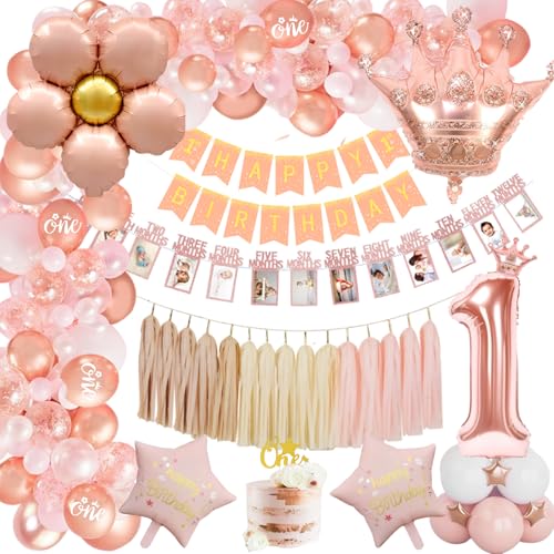 TOLOYE 1.Geburtstag Deko Mädchen, Roségold Geburtstagsdeko 1 Jahr Mädchen mit Happy Birthday Banner, Folie 1 Luftballon, Monat Foto Banner ,ONE Cake Topper, Erste Rosegold Luftballons Girlande TOLOYE 1.Geburtstag Deko Mädchen, Roségold Geburtstagsdeko 1 Jahr Mädchen mit Happy Birthday Banner, Folie 1 Luftballon, Monat Foto Banner ,ONE Cake Topper, Erste Rosegold Luftballons Girlande von TOLOYE