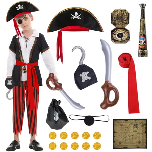 TOLOYE Piratenkostüm für Jungen mit Piratenspielzeug Zubehör, für Kinder Geburtstagsparty Karneval Halloween Cosplay (M) von TOLOYE