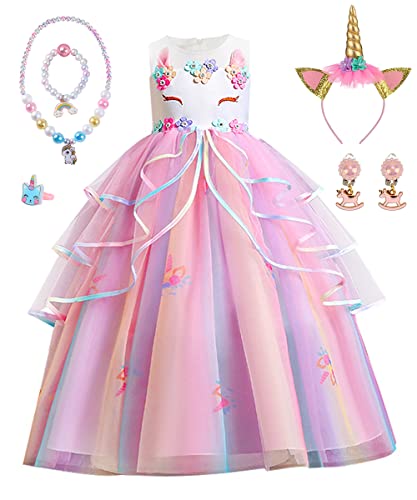 TOLOYE Prinzessin Kleid Mädchen, Einhorn Kostüm Kinder Mädchen Kleid mit Haarband Halsketten Set, Prinzessin Kostüm für Weihnachten Halloween Karneval Cosplay Geburtstagsfeier TOLOYE Prinzessin Kleid Mädchen, Einhorn Kostüm Kinder Mädchen Kleid mit Haarband Halsketten Set, Prinzessin Kostüm für Weihnachten Halloween Karneval Cosplay Geburtstagsfeier von TOLOYE