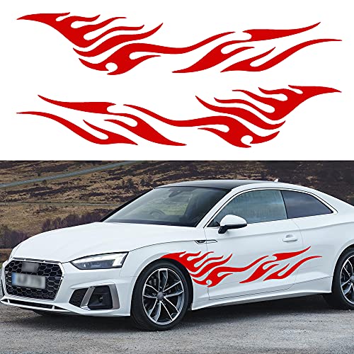 TOMALL 2 Stück 80 Zoll Flamme Grafik Karosserie Seite Aufkleber Flamme Racing Sport Streifen Aufkleber für Auto Universal Vinyl Wasserdicht Aufkleber Dekoration Zubehör für Auto LKW SUV Off-Road (Rot) von TOMALL