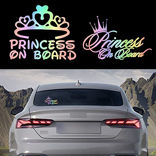 TOMALL 2 Stück Princess On Board Aufkleber für Autofenster Vinyl Wasserdichte selbstklebende Princess Crown Decals für Auto Truck Stoßstange Kofferraum Dekoration (Gradient) von TOMALL