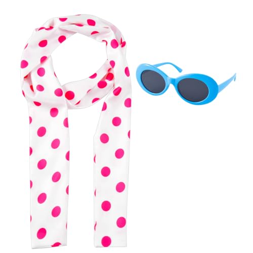 TOMIGO Damen Rot Polka Dot Schal mit Blau Brille, Chiffon Schal für Cosplay Kostüm TOMIGO Damen Rot Polka Dot Schal mit Blau Brille, Chiffon Schal für Cosplay Kostüm von TOMIGO