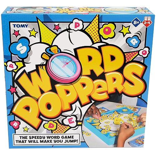 TOMY Games Word Poppers - Wortlaufrennen vor dem Timer Board Pops - Familienspiele mit 2 bis 4 Spielern für Kinder und Erwachsene - Familienbrettspiele und Kartenspiele für von TOMY