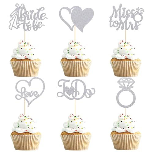 24 Stück Tortendeko Hochzeit, Cake Topper Kuchendekoration für Hochzeiten, Cupcake Torte Deko für Hochzeiten DIY von TONAUP