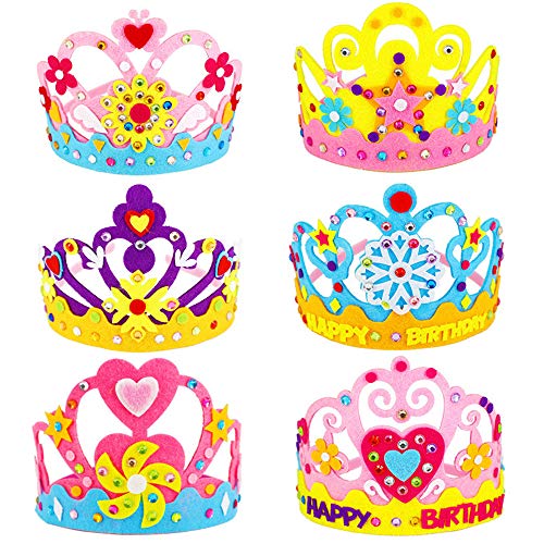 TONAUP 6 Stück Geburtstagskrone Kinder, DIY Filz Partyhüte Bastelset Für Kinder, Kreativ Prinzessin Tiara, Happy Birthday Krone Mädchen Prinzessin Geburtstagsdeko von TONAUP