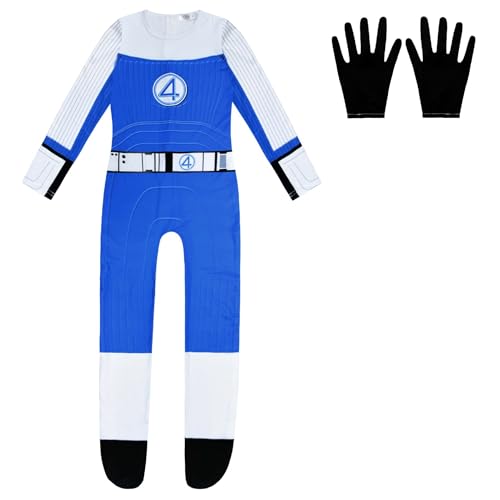 TONGQUD Jungen-Cosplay-Kostüm, fantastisches 4-Kinder-Kostüm, Overall, Film, Cartoon, Superhelden-Body für Mädchen (Blau, 9–10 Jahre) von TONGQUD