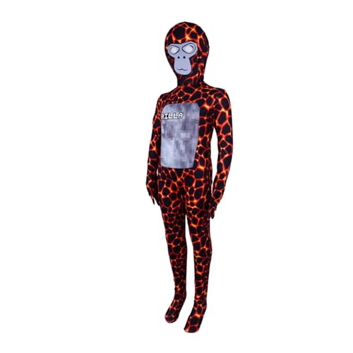 TONGQUD Jungenkostüm, Gorilla-Tag, Overall für Jungen, Ganzkörper-Affe, Rollenspiel, langärmelig, Spielanzug für Kinder, 3D-Cosplay-Maske (Rot, 7–8 Jahre) von TONGQUD