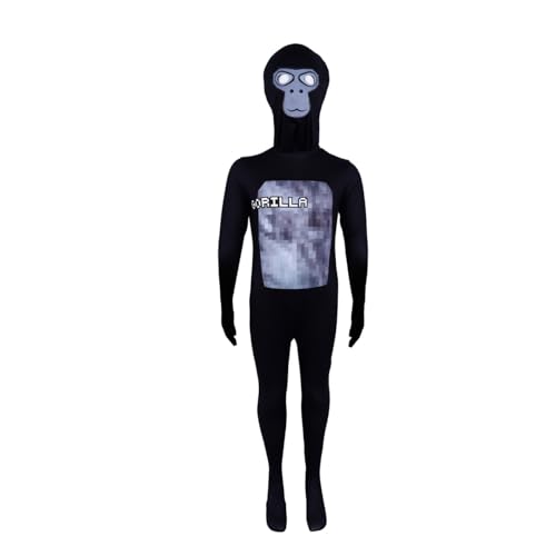 TONGQUD Jungenkostüm, Gorilla-Tag, Overall für Jungen, Ganzkörper-Affe, Rollenspiel, langärmelig, Spielanzug für Kinder, 3D-Cosplay-Maske (Schwarz, 7–8 Jahre) von TONGQUD