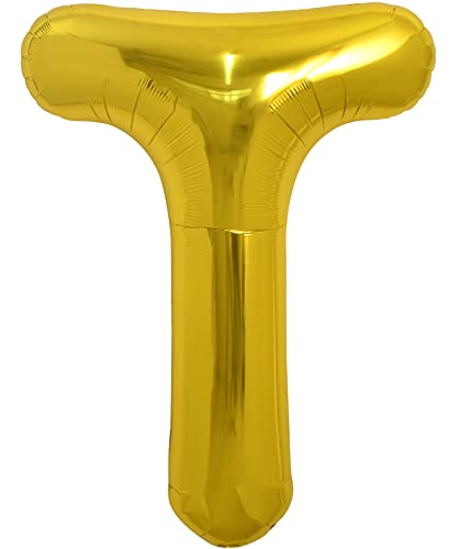 TONIFUL 40 Zoll Große Goldfarbene T Buchstabe Ballon, Jumbo Helium Folie Mylar Big Alphabet für Geburtstagsfeier, Jubiläum, Valentinstag Zubehör Dekorationen von TONIFUL