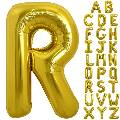 TONIFUL 40 Zoll große Goldfarbene R Buchstabe Ballons Jumbo Helium Ballons, Folie Mylar Big Alphabet Ballons für Geburtstagsfeier Jubiläum Valentinstag Zubehör Dekorationen von TONIFUL