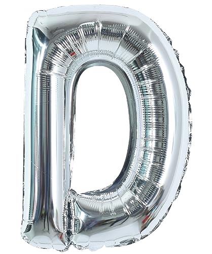 TONIFUL 40 Zoll große Silberfarbene D Buchstabe Ballons Jumbo Helium Ballons, Folie Mylar Big Alphabet Ballons für Geburtstagsfeier Jubiläum Valentinstag Zubehör Dekorationen von TONIFUL