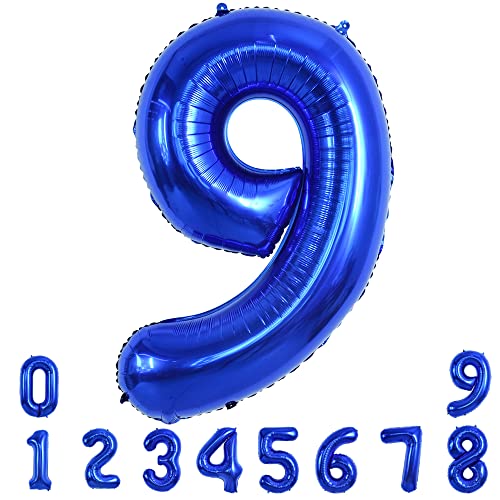 TONIFUL 40 Zoll Nummer Folienballon 0 to 9 in Marineblau Helium Zahlenballon Riesenzahl Luftballon Nummer 9 Heliumballons für Geburtstag, Hochzeit, Jubiläum Party Dekoration（Zahl 9） von TONIFUL