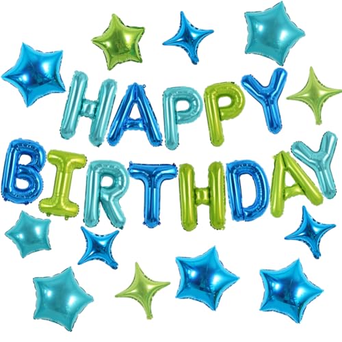 TONIFUL 35-teiliges Dekorationsset "Happy Birthday" in Blau und Grün, 40,6 cm, Happy Birthdays, Ballonbanner mit Sternballons für Männer, Frauen, Erwachsene, Mädchen, Jungen, Kinder, Partyzubehör von TONIFUL