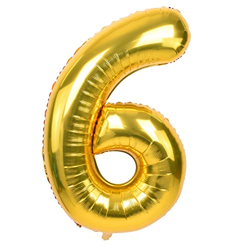 TONIFUL 40 Zoll Nummer Folienballon in Goldfarbene Helium Zahlenballon Riesenzahl Luftballon Nummer 6 Heliumballons für Geburtstag, Jubiläum von TONIFUL