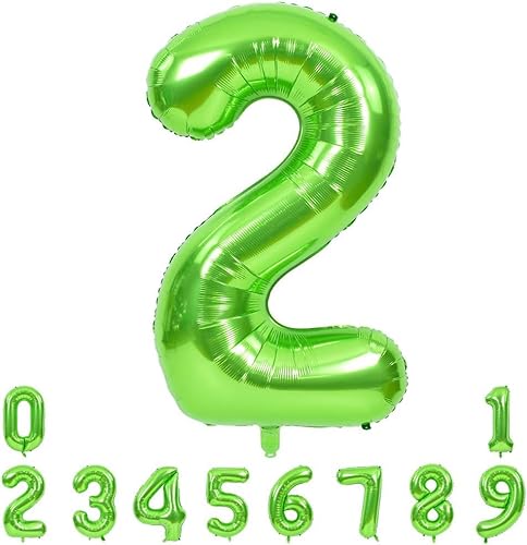 TONIFUL 40 Zoll Nummer Folienballon 0 to 9 in Grüne Helium Zahlenballon Riesenzahl Luftballon Nummer 0 Heliumballons für Geburtstag, Hochzeit, Jubiläum Party Dekoration（Zahl 2） von TONIFUL