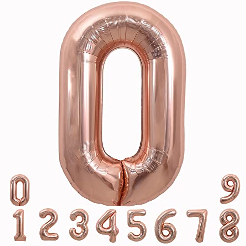 TONIFUL 40 Zoll Nummer Folienballon 0 to 9 in Roségold Helium Zahlenballon Riesenzahl Luftballon Nummer 0 Heliumballons für Geburtstag, Hochzeit, Jubiläum Party Dekoration（Zahl 0） von TONIFUL