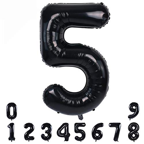 TONIFUL 40 Zoll Nummer Folienballon in Schwarz Helium Zahlenballon Riesenzahl Luftballon Nummer 5 Heliumballons Geburtstag, Hochzeit von TONIFUL