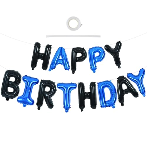 TONIFUL Happy Birthday-Ballon-Banner mit Band und Strohhalm, 40,6 cm, Mylar-Buchstaben, Wimpelkette, wiederverwendbar, für Mädchen, Jungen, Kinder und Erwachsene, Geburtstag, Halloween (Schwarz Blau) TONIFUL Happy Birthday-Ballon-Banner mit Band und Strohhalm, 40,6 cm, Mylar-Buchstaben, Wimpelkette, wiederverwendbar, für Mädchen, Jungen, Kinder und Erwachsene, Geburtstag, Halloween (Schwarz Blau) von TONIFUL