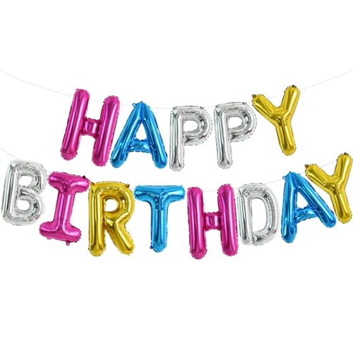 TONIFUL "Happy Birthday"-Ballon-Banner mit Schleifenhalm, 40,6 cm, bunte Mylar-Buchstaben, Geburtstagsschild, Banner, Ballon-Wimpelkette, wiederverwendbar, für Mädchen, Jungen, Kinder und Erwachsene von TONIFUL