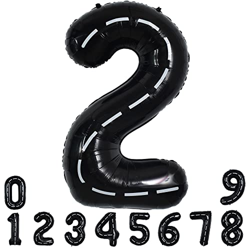 TONIFUL 40 Zoll Schwarzer Rennwagen Luftballon Auto Geburtstag Party Supplies, Giant Jumbo Helium Folie Mylar große Zahl 2 Digital 2 Ballons für Jungen Monster Truck Auto Thema Party Dekorationen von TONIFUL