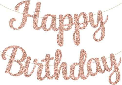 TONIFUL Rose Gold Happy Birthday Banner. NO DIY 10Füße, Pre-Strung-Glitter Happy Birthday Zeichen, Happy Birthday Girlande, Happy Birthday Hintergrund, Happy Birthday Dekorationen für Frauen von TONIFUL