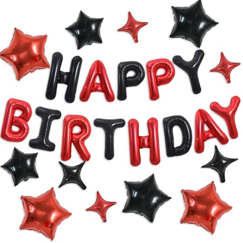TONIFUL Schwarz und Rot "Happy Birthday" Dekorationen 40,6 cm Happy Birthday Ballon Banner mit 18 Stück Sternballons Mylarfolie Geburtstag Party Dekorationen Zubehör für Männer Frauen Erwachsene TONIFUL Schwarz und Rot "Happy Birthday" Dekorationen 40,6 cm Happy Birthday Ballon Banner mit 18 Stück Sternballons Mylarfolie Geburtstag Party Dekorationen Zubehör für Männer Frauen Erwachsene von TONIFUL