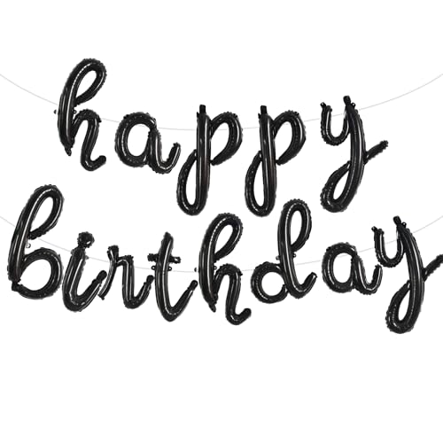 TONIFUL Schwarze Luftballons "Happy Birthday", kursive Happy Birthday-Ballons, schwarze Geburtstagsdekorationen, schwarze Mylar-Folie, Geburtstagsballons für Kinder und Erwachsene TONIFUL Schwarze Luftballons "Happy Birthday", kursive Happy Birthday-Ballons, schwarze Geburtstagsdekorationen, schwarze Mylar-Folie, Geburtstagsballons für Kinder und Erwachsene von TONIFUL