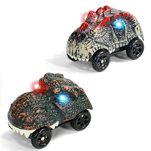 TONZE Dinosaurier Auto Spielzeug Autos Spiele Dino Cars Spielzeug ab 3 4 5 Jahre, Cars Auto Kompatibel mit Autorennbahn Rennbahn, Leuchtend Spielzeugauto Geschenk Junge Mädchen 3 4 5 Jahre(2 Pcs) von TONZE
